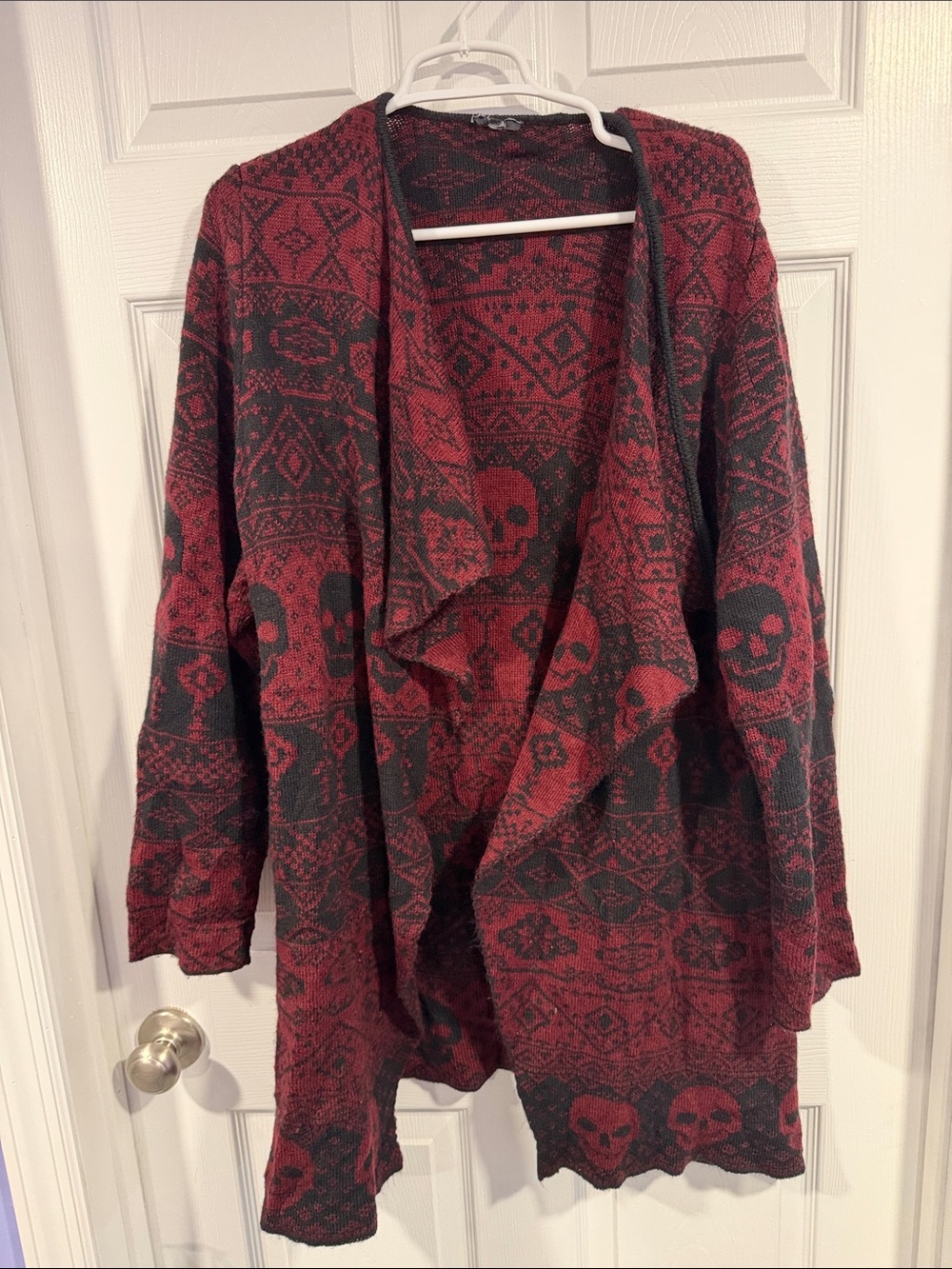 Maroon & Black Skull Pattern Open Cardigan